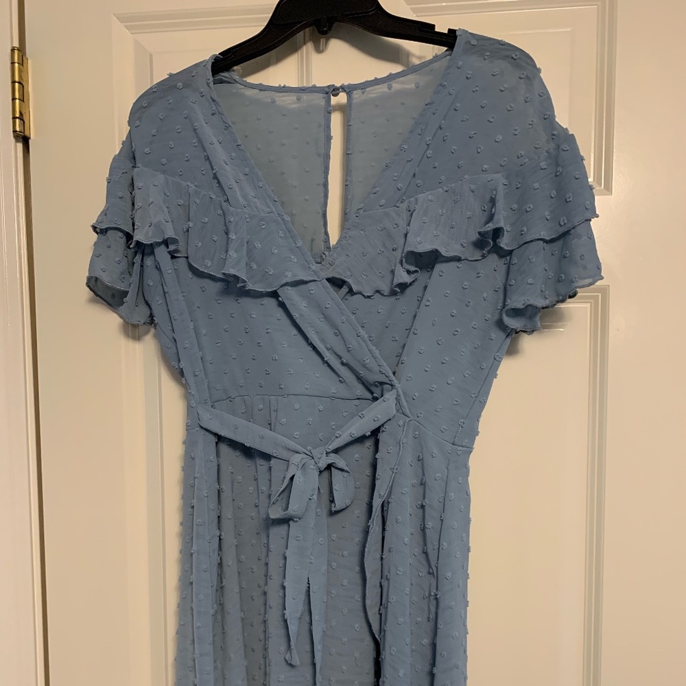 Teeze Me Cute Ruffle Faux Wrap Dress (Light Dusty Blue)